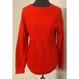 Red Heart Textured Knit Sweater Romantic Cozy Pullover Size Medium Valentines‎